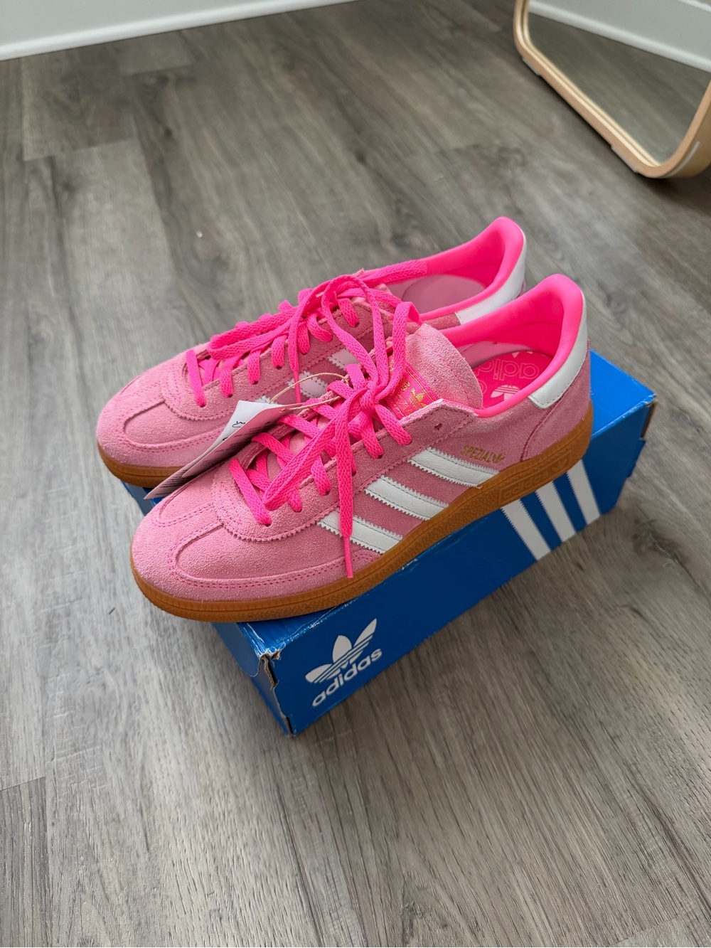 adidas Handball Spezial W Pink Suede Sneakers with White Stripes